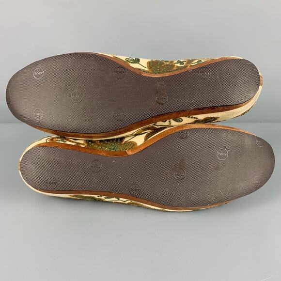 DRIES VAN NOTEN Size 7.5 Cream Gold Fabric Embroidered Leaves Wedge Flats - Picture 6 of 8